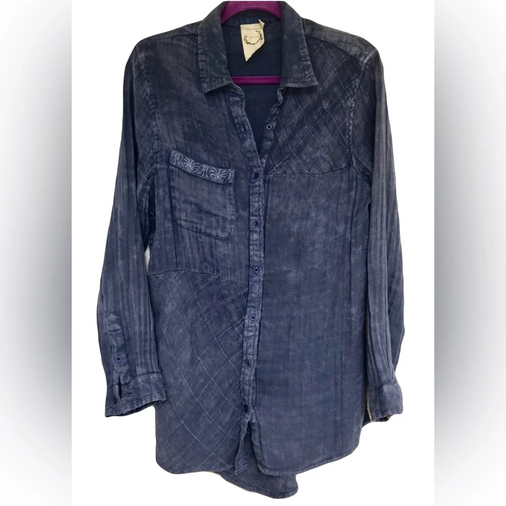 Sea Gypsies 100% Cotton Boho Chic Gauzy Button Down Shirt SZ M